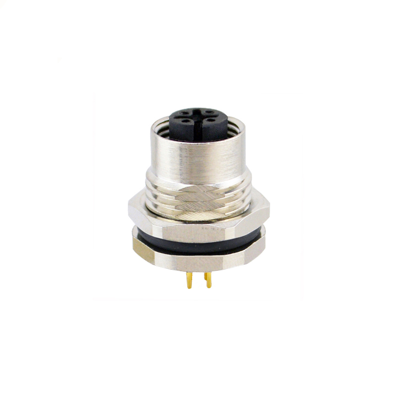 M12 5pins A code female straight front panel mount connector PG9 thread,unshielded,insert,brass with nickel plated shell